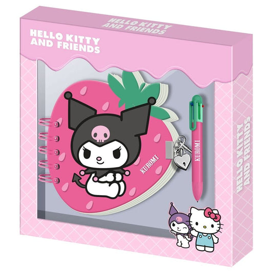 Diario + Boligrafo Fresa Kuromi Hello Kitty