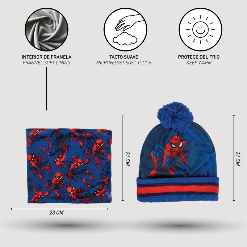 Conjunto gorro guantes braga cuello Spiderman Marvel