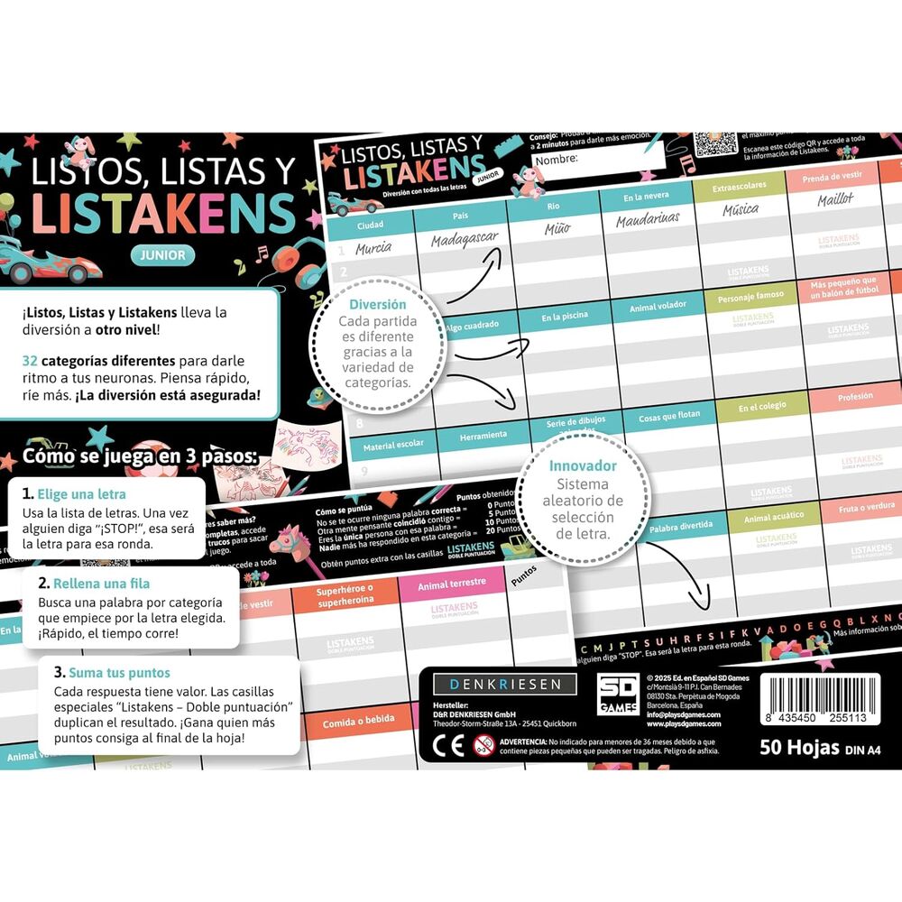 Juego mesa Listos Listas y Listakens Junior español