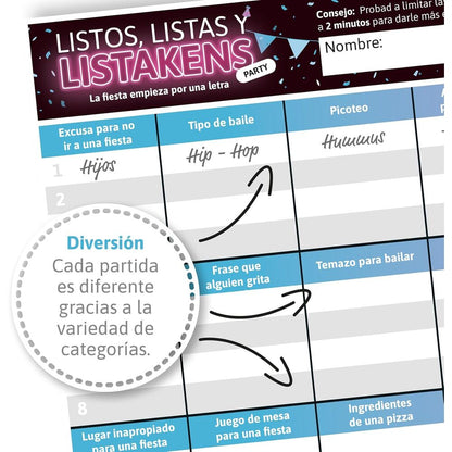 Juego mesa Listos Listas y Listakens Party español