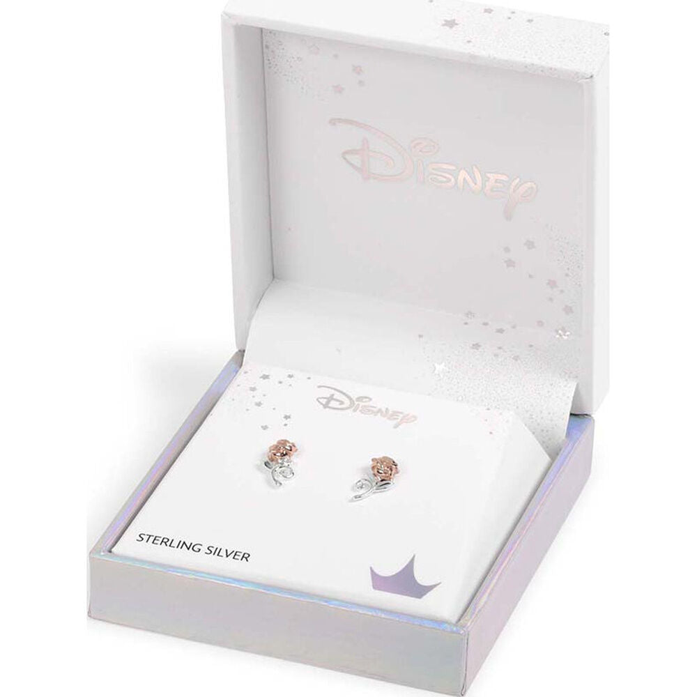 Pendientes Rosa La Bella y la Bestia Disney plata