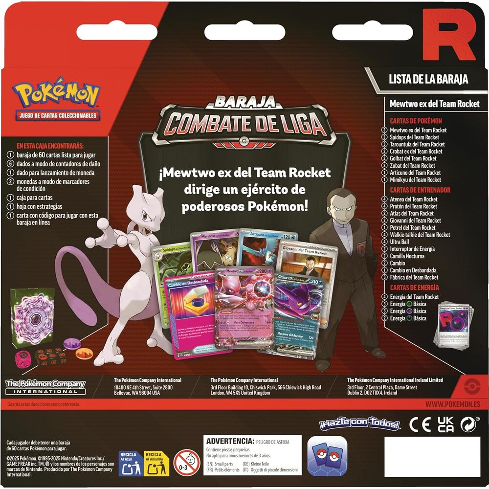 Baraja de Batalla juego de cartas coleccionables Mewtwo Ex Del Team Rocket Pokemon español