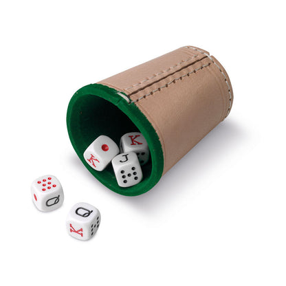 Cubilete Cuero y 5 Dados Poker
