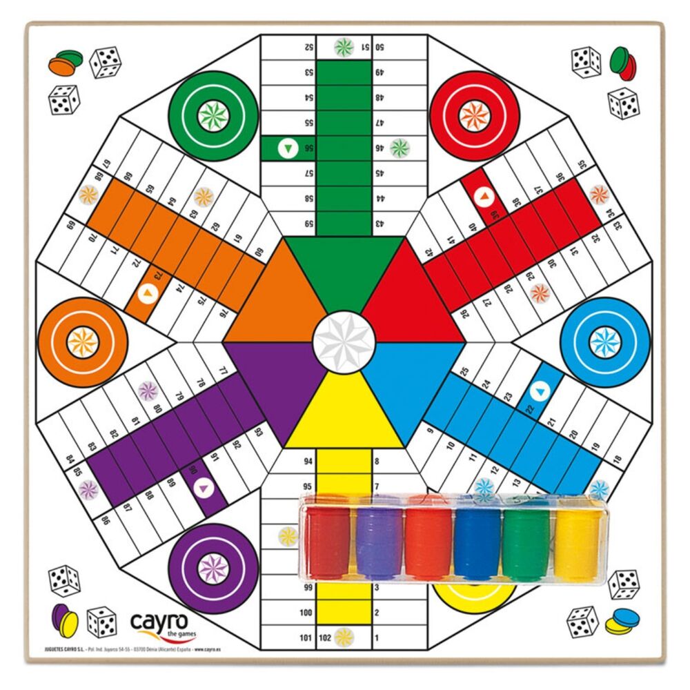 Tablero Parchis 4 y 6 jugadores madera con accesorios