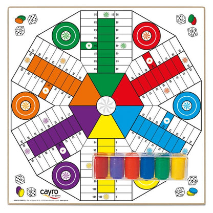 Tablero Parchis 4 y 6 jugadores madera con accesorios